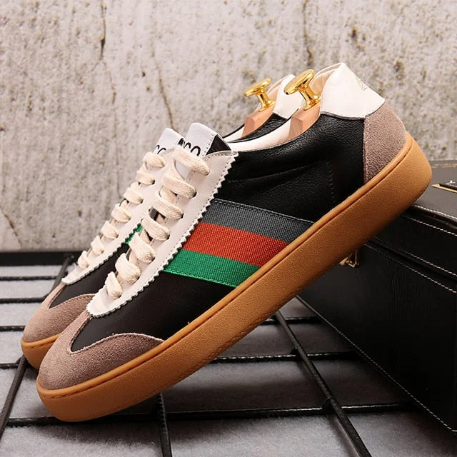 Colorful Split Leather Lace-Up Sneakers