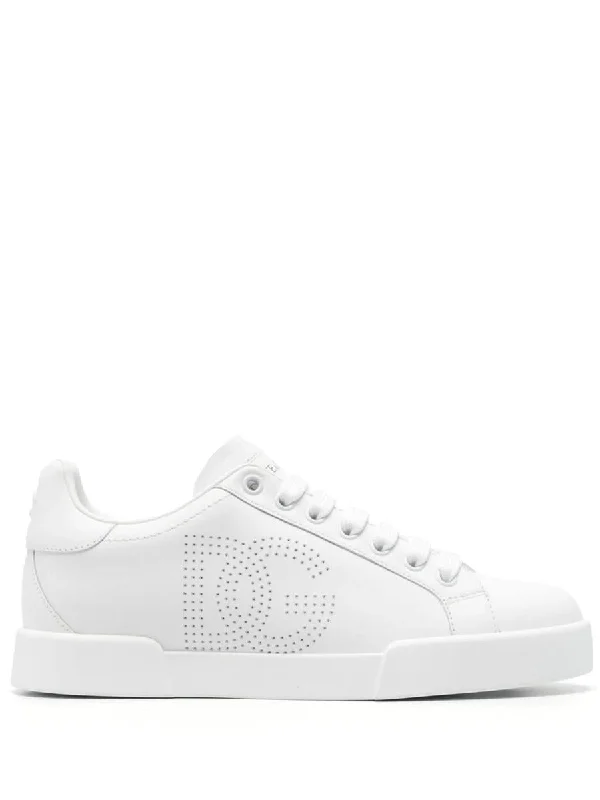 Dolce & Gabbana Portofino Leather Sneaker With Perforated Logo