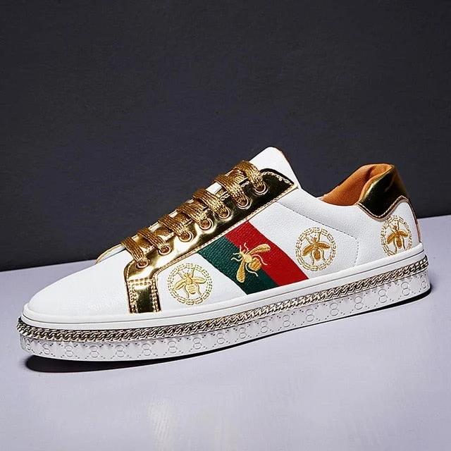 Embroidered Low-Top Leather Sneakers