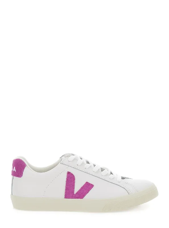 'Esplar' White And Green Low Top Sneakers In Leather Woman