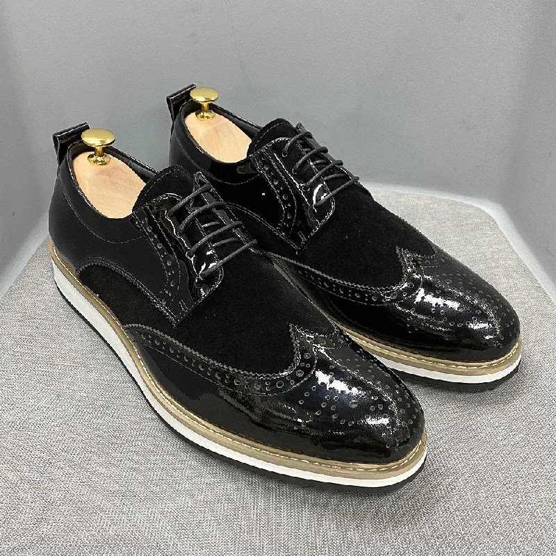 Patent Leather Lace-up Black White Sneakers