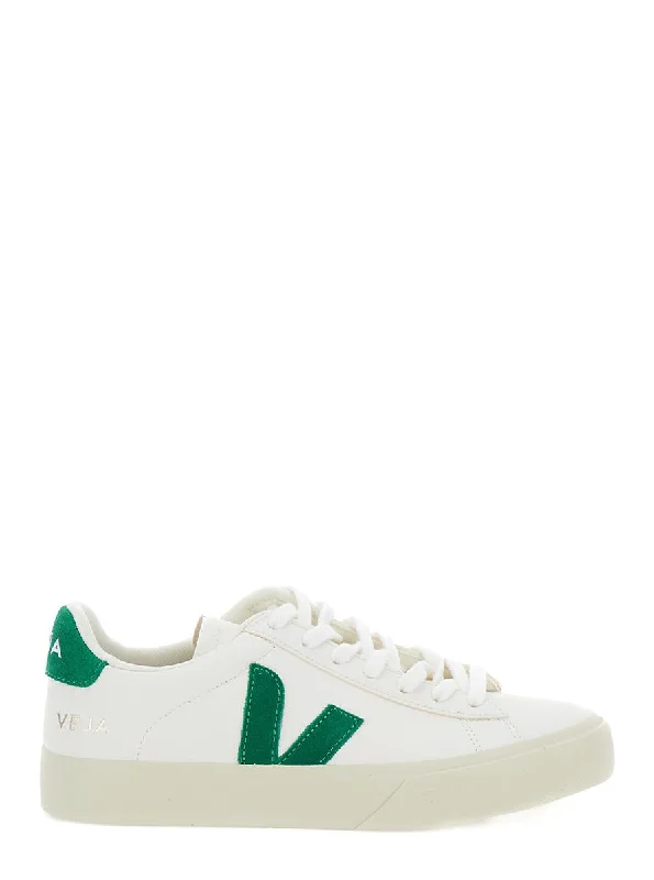 'Campo' White And Green Low Top Sneakers In Leather Woman