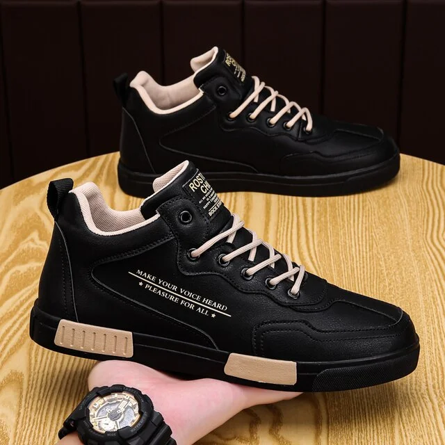 Solid High Cut Leather Sneakers