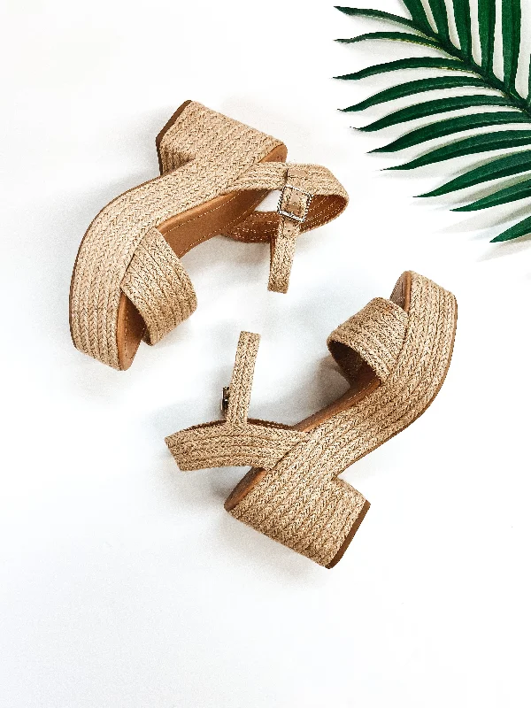 Sandy Seaside Jute Block Heel Sandals in Beige