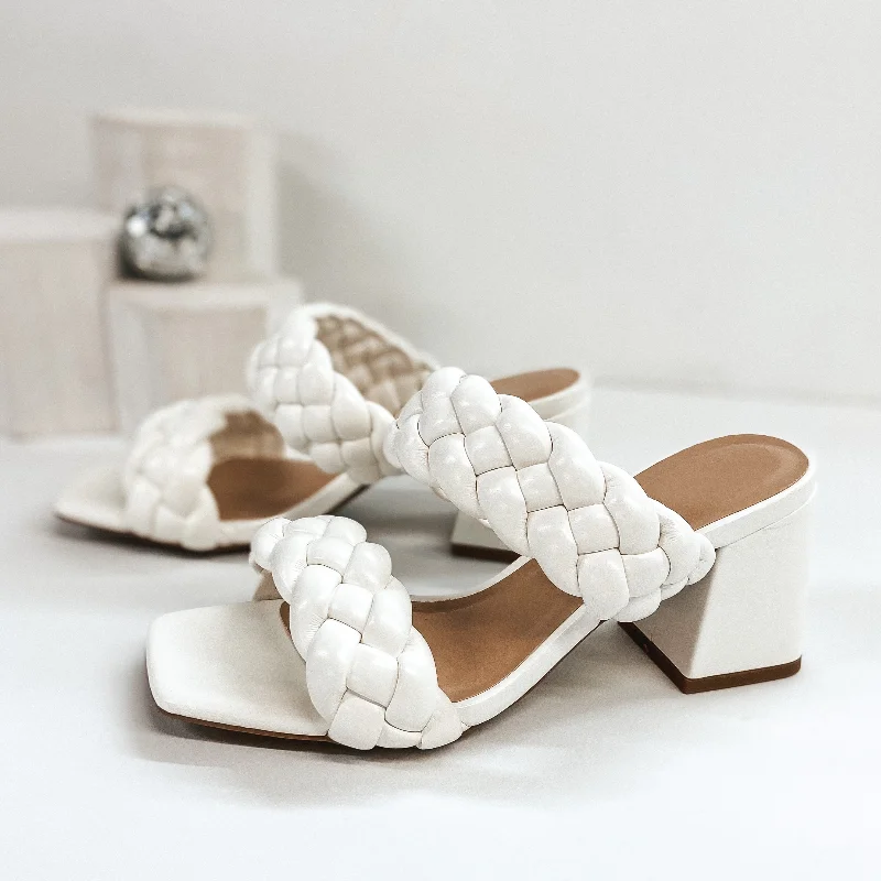 Living For Tonight Braided Two Strap Block Heels in White