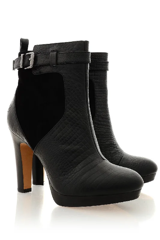 BRONX ANGILIA Black Snakeskin Ankle Boots