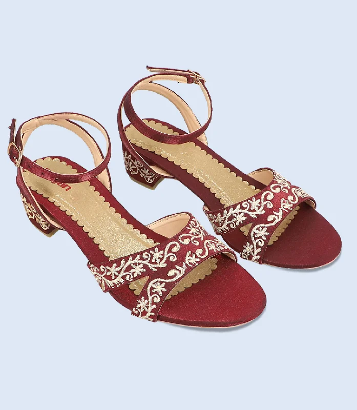 BW9687-MAROON/GOL-Women Sandal Heels