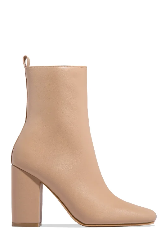 Full Moon Squared Toe Chunky Heel Ankle Booties - Nude