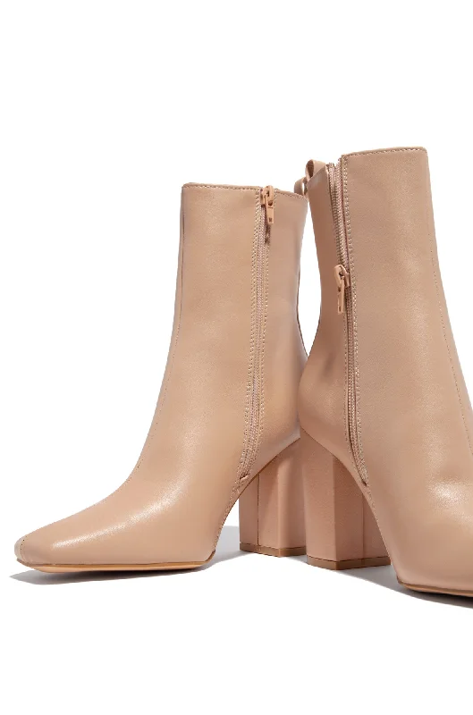 Full Moon Squared Toe Chunky Heel Ankle Booties - Nude