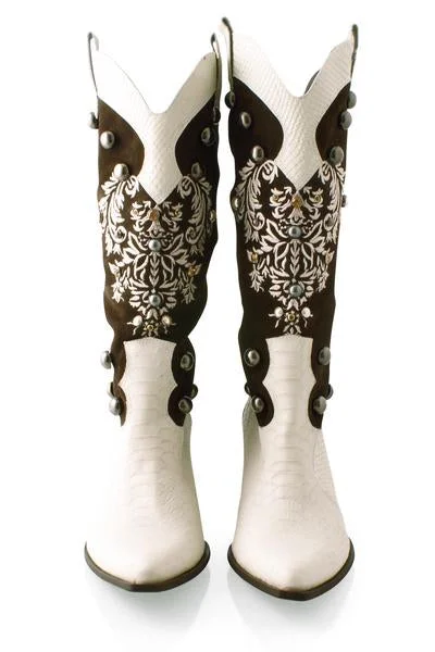 JESSICA White Leather Cowboy Boots