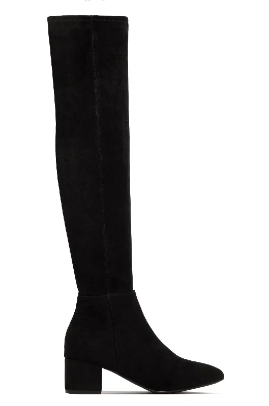 New Moon Over The Knee Block Heel Boots - Black