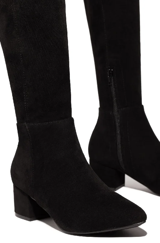 New Moon Over The Knee Block Heel Boots - Black