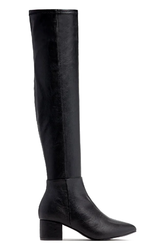 New Moon Over The Knee Block Heel Boots - Black