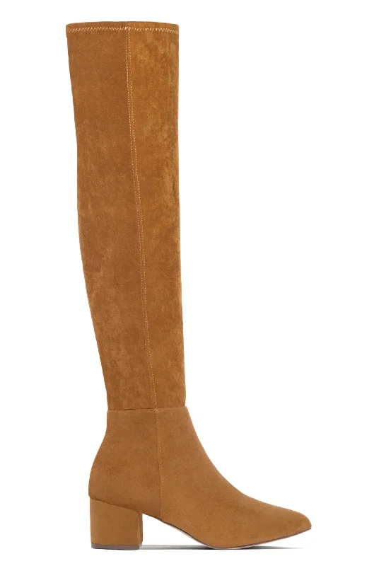 New Moon Over The Knee Block Heel Boots - Chestnut