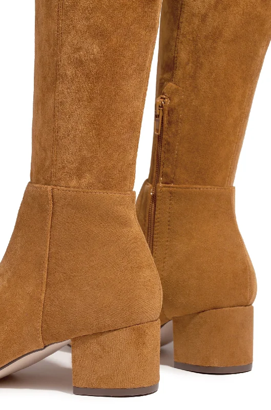 New Moon Over The Knee Block Heel Boots - Chestnut