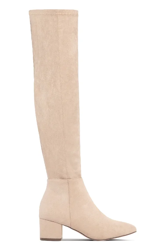 New Moon Over The Knee Block Heel Boots - Nude