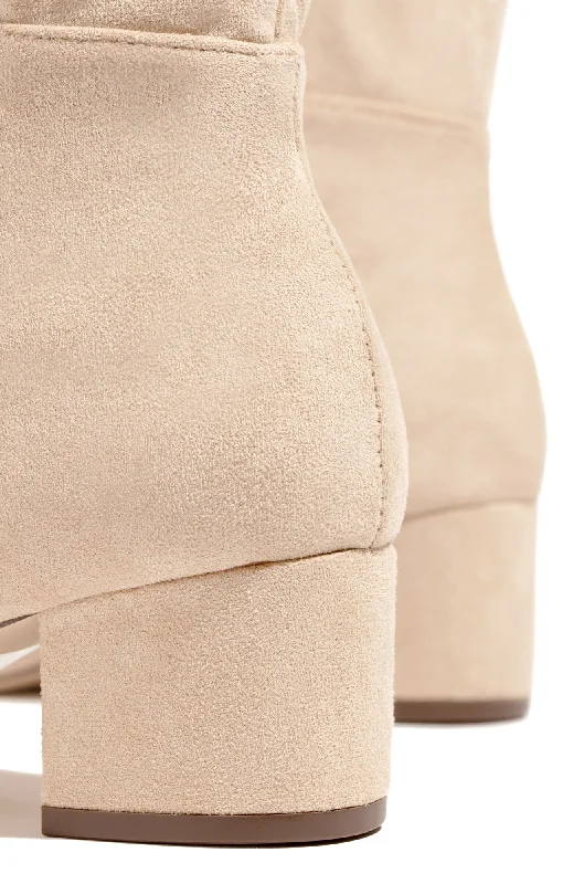 New Moon Over The Knee Block Heel Boots - Nude