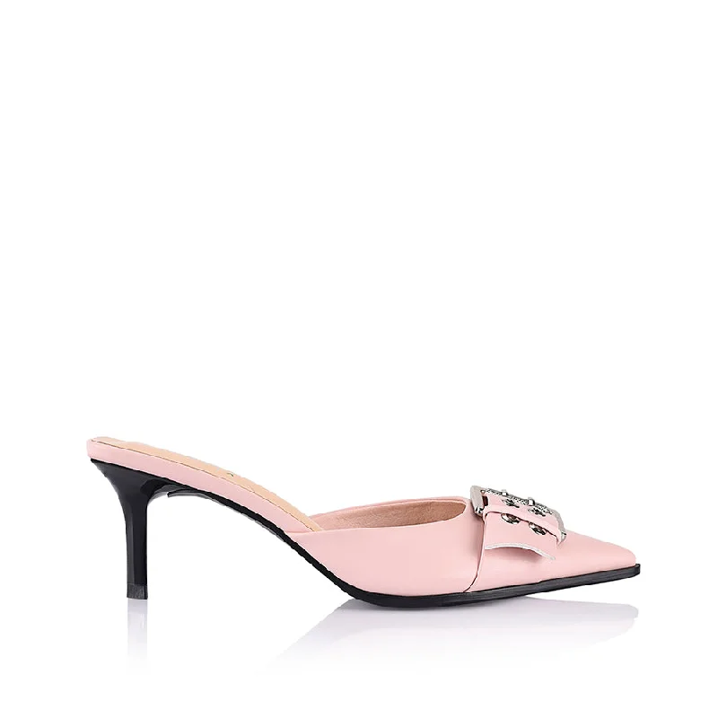 Sez Buckle Stiletto Mules - Blush Pink Smooth