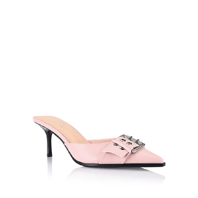 Sez Buckle Stiletto Mules - Blush Pink Smooth