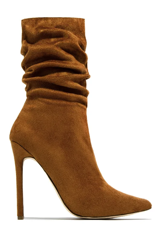 Solemate Ruched Detailed Ankle Heel Boots - Tan