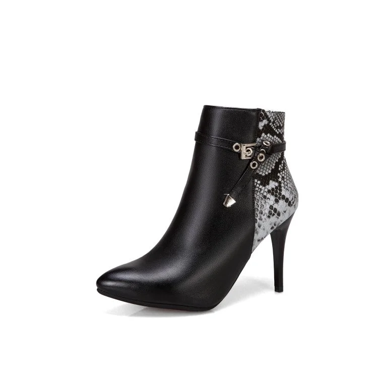 Women Pointed Toe Snake-print High Heel Short Boots