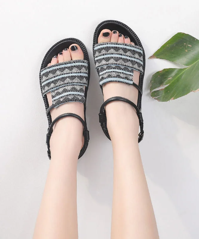 Black Sandals Linen Fabric Chic Beach Sandals