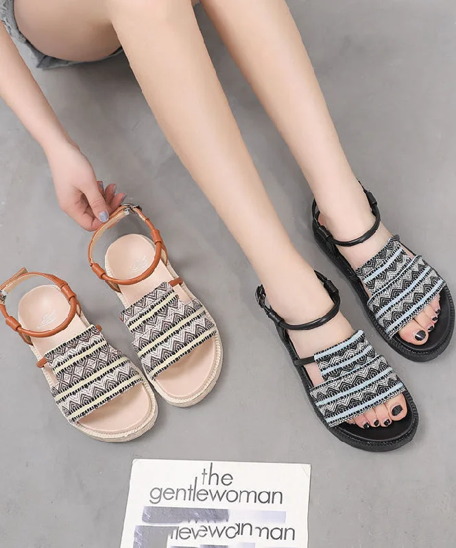 Black Sandals Linen Fabric Chic Beach Sandals