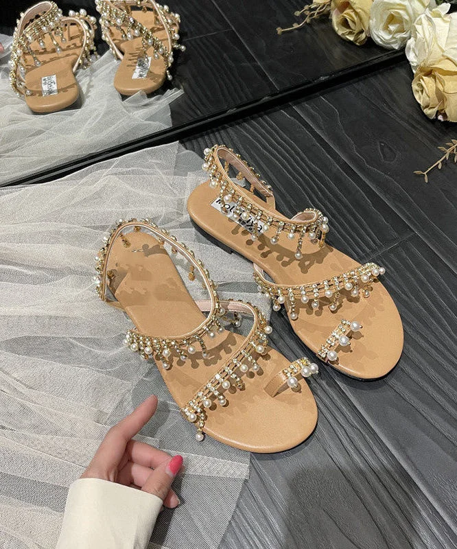 Bohemian Beige Tassel Pearl Sandals Soft Beach Sandals