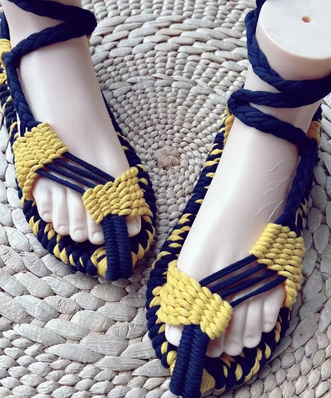 Boho Handmade Knit Fabric Hollow Out Walking Sandals