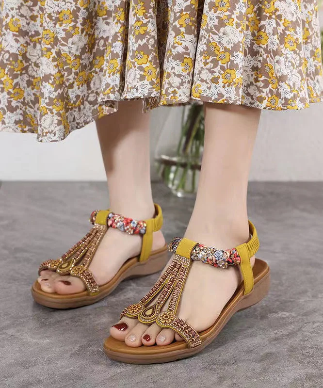 Boho Yellow Soft Splicing Wedge Best Beach Sandals For Walking