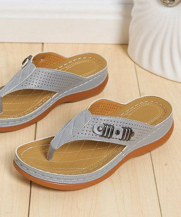 Comfy Grey Beach Flip Flops Faux Leather 2024 Splicing Rivet