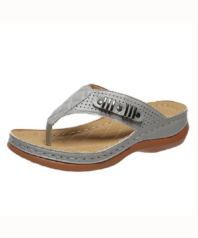 Comfy Grey Beach Flip Flops Faux Leather 2024 Splicing Rivet