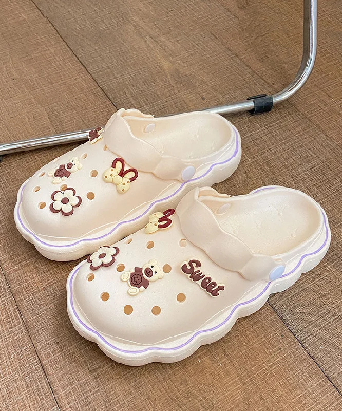 DIY Hollow Out Splicing White Beach Slide Sandals