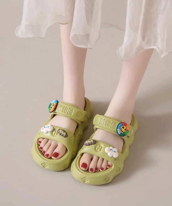 Green Platform Casual Decorated Splicing Beach Slide Sandals