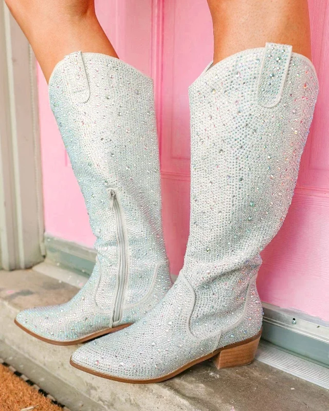 Kady Tall Silver Rhinestone Boots