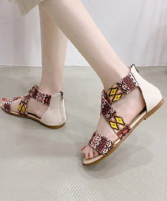 Khaki Sandals Cotton Fabric Stylish Splicing Sandals