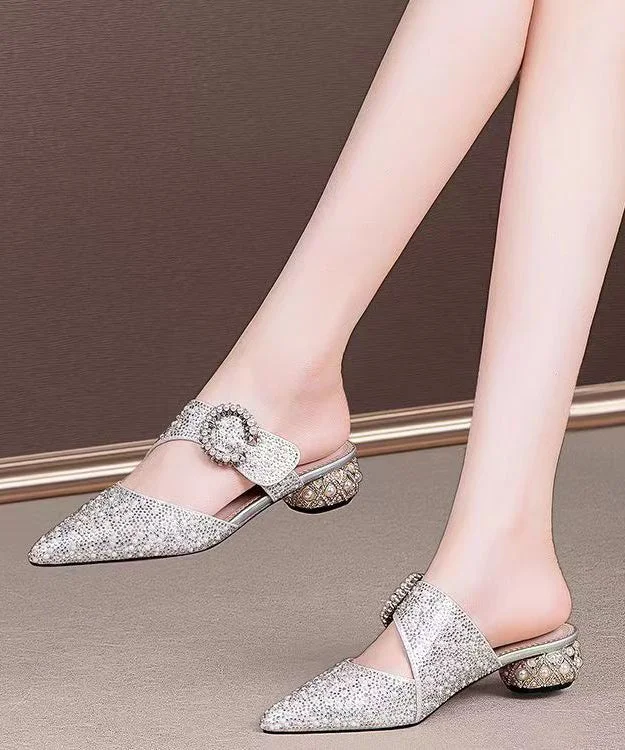 New Versatile Silver Nail Bead Zircon Pointed Slide Sandals