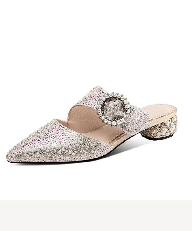 New Versatile Silver Nail Bead Zircon Pointed Slide Sandals