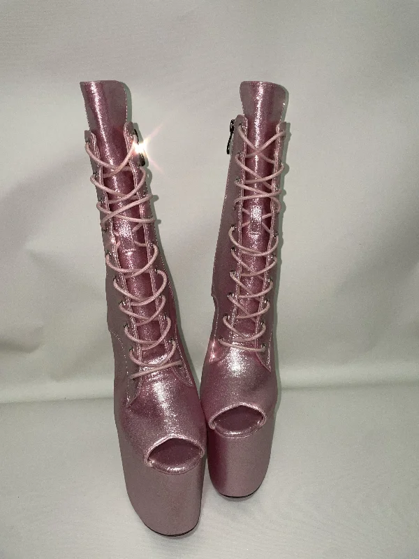 Pink glitter open toe boots 8 inch