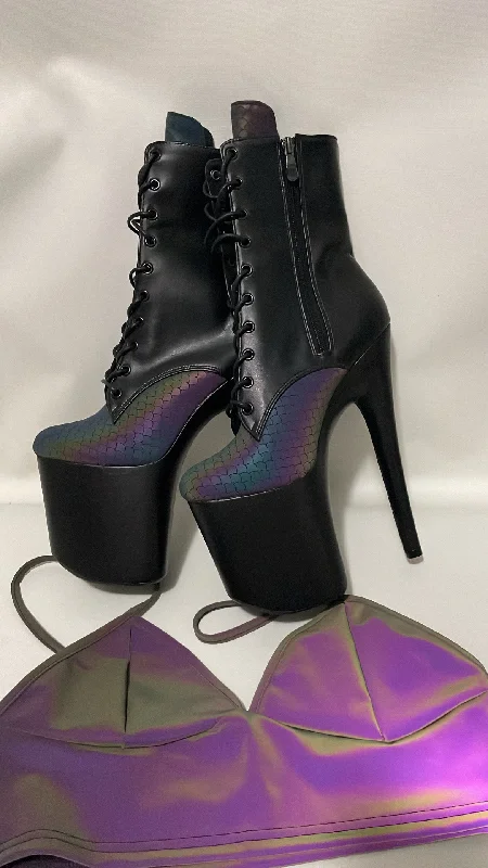 Reflective mermaid + matte black boots 8 inch