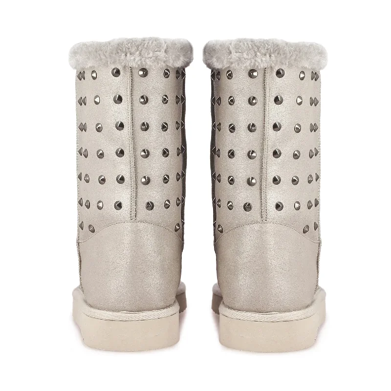 Saint Cassandra Metal Studded Silver Glitter Snug Boots