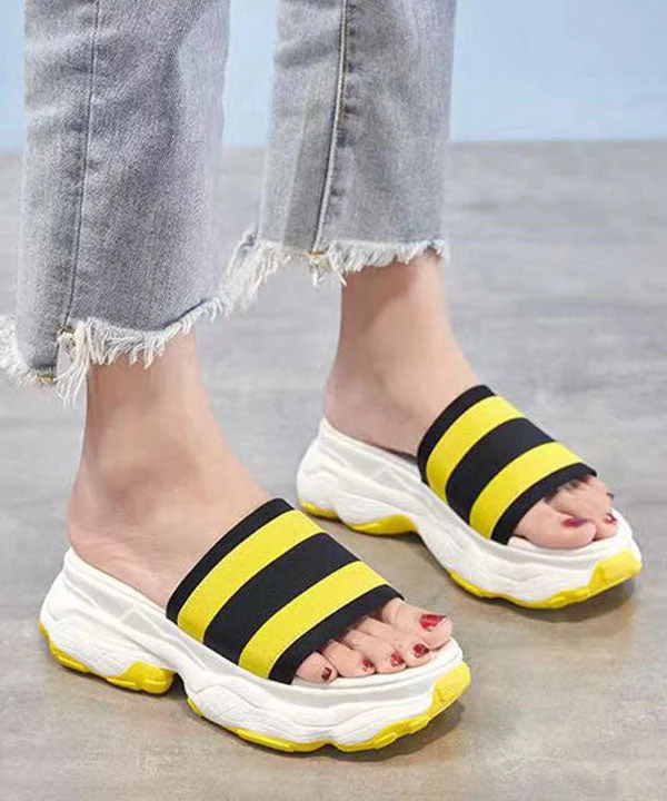 Stylish Soft Comfy Splicing Platform Yellow Slide Sandals