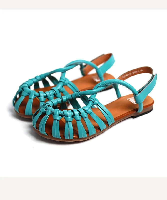 Unique Splicing Walking Sandals Blue Cowhide Leather Hollow Out