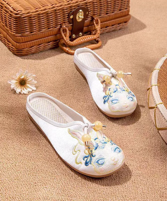 White Embroidered Splicing Flat Slippers Shoes Women