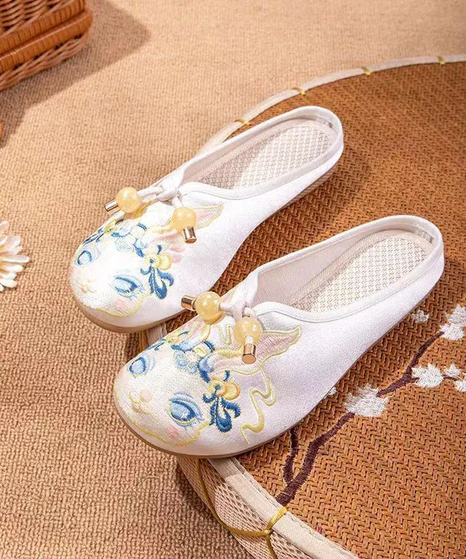 White Embroidered Splicing Flat Slippers Shoes Women