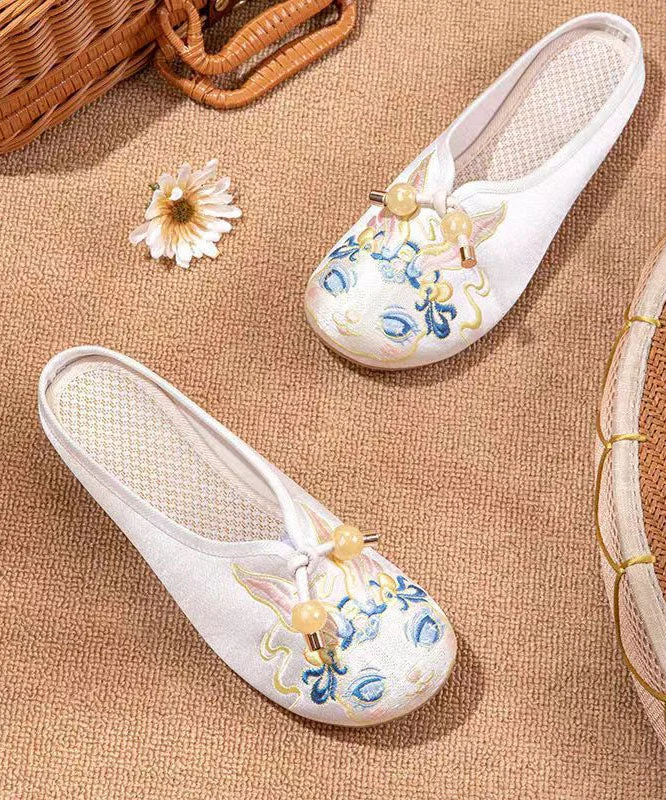 White Embroidered Splicing Flat Slippers Shoes Women