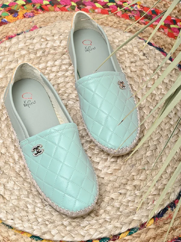 Women Aqua Checked Loafers