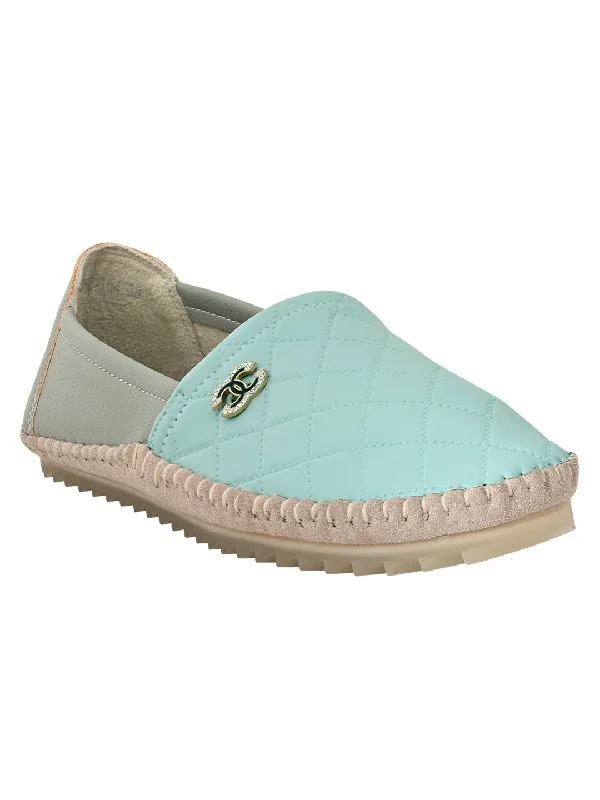 Women Aqua Checked Loafers