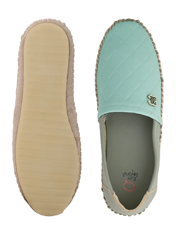 Women Aqua Checked Loafers