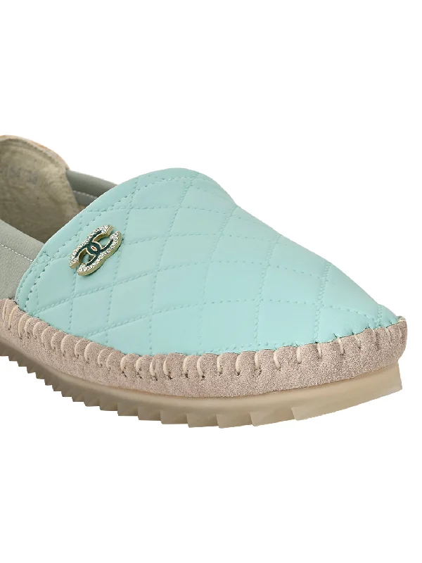 Women Aqua Checked Loafers